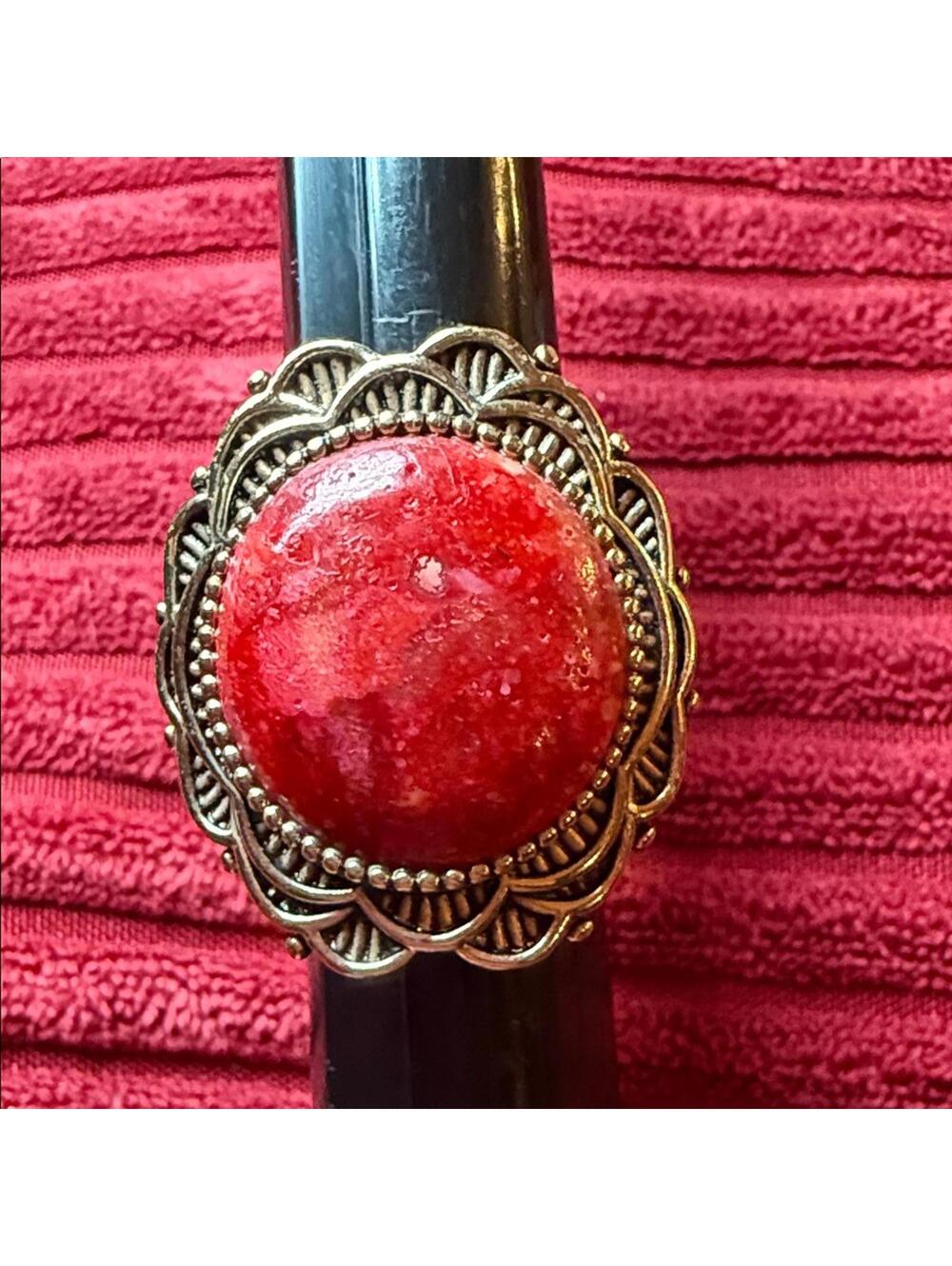 Studio Barse Vintage Style Red Stone Statement Ring
